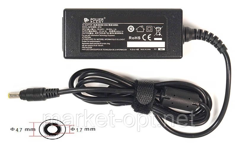Блок живлення для ноутбуків PowerPlant ASUS 220V, 12V 36W 3A (4.8*1.7), фото 1