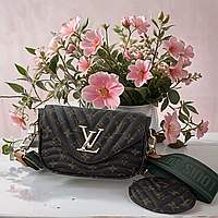 Стильная вечерняя женская кожаная сумка клатч через плечо Louis Vuitton коричневого цвета