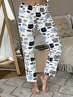 Топ! Женский Пижамный костюм 3-ка COSY шорты и брюки из сатина+ футболка Кошки/Рыбки молочный