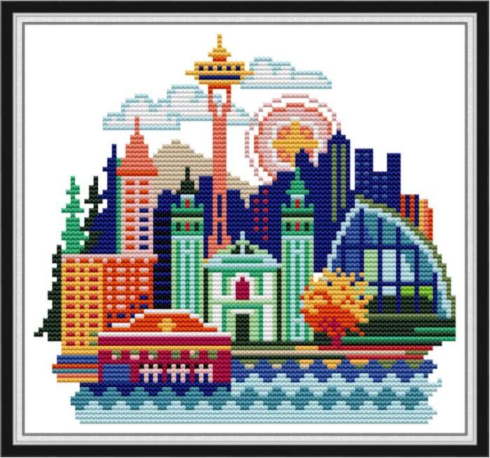 Набір для вишивання за нанесеною на канву схемою "Cityscape-Seattle". AIDA 14CT printed 22*21 см