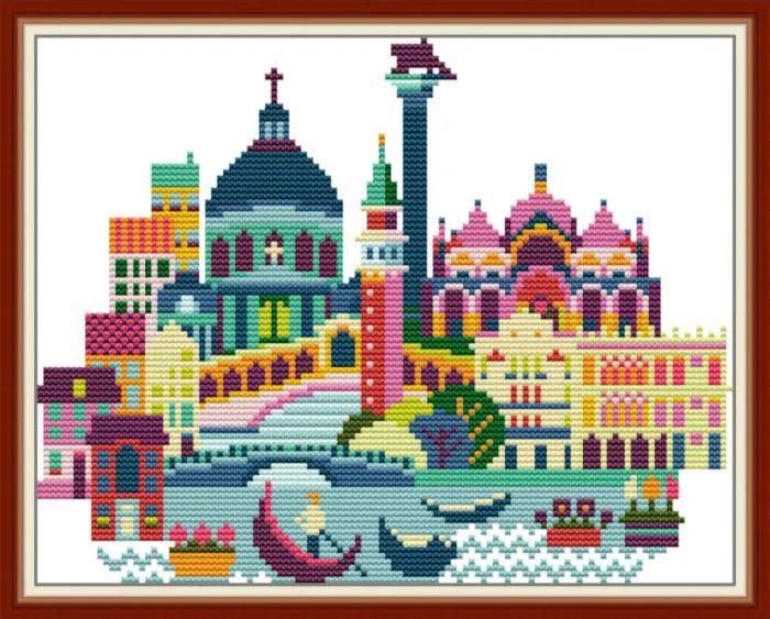 Набір для вишивання за нанесеною на канву схемою "Cityscape-Venice". AIDA 14CT printed 28*21 см