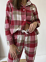 Топ! Женская пижама домашний костюм в клетку COSY брюки+рубашка красно/белая