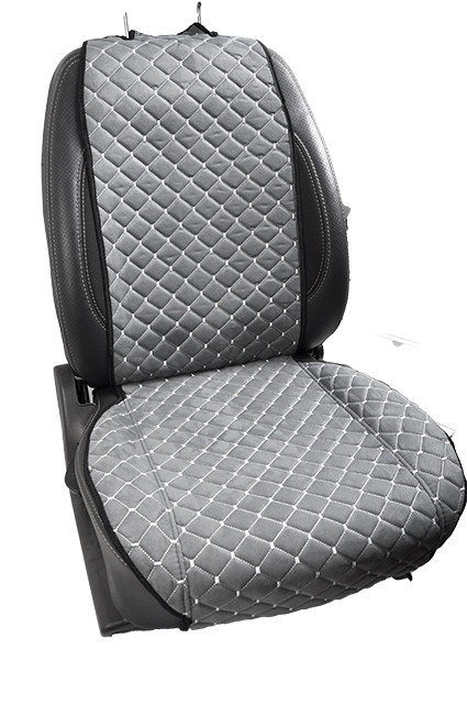 Накидки авто сидінь Алькантара NEW Сіра - Сіра нитка стьобані ромби (1+1) Передні, фото 1