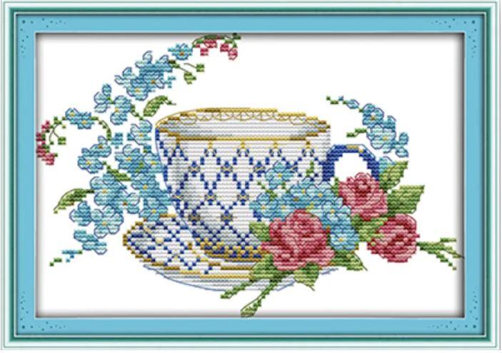 Набір для вишивання за нанесеною на канву схемою "Coffee cup". AIDA 14CT printed 26*18 см