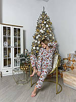 Топ! Домашняя женская пижама COSY с начесом Рождество серая