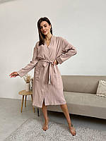 Топ! Муслиновый женский подарочный комплект COSY халат+рубашка латте в упаковке.