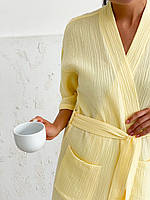 Топ! Женский халат из муслина, лимонный.