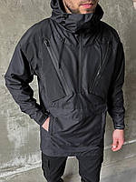 Мужская Куртка ветровка черная удлиненная с капюшоном осень.Мужской черный Анорак демисезонный