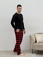 Топ! Домашняя пижама для мужчин COSY из фланели (штаны+лонгслив черный) красно/черные