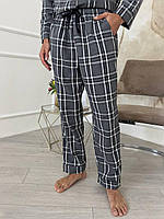 Топ! Пижама мужская COSY из фланели (брюки+рубашка) клетка серо-черная