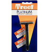 Классический бритвенный станок Treet Platinum Safety Razor. В упаковке станок 1 шт + 2 лезви DM, код: 163126