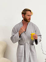 Топ! Мужской подарочный набор COSY халат кимоно с серым полотенцем в коробке.