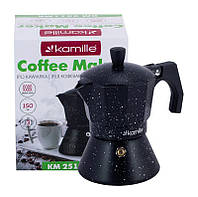 Кофеварка гейзерная Kamille 150 мл (3 порции) алюминиевая с широким индукционным дном КМ 2511 GT, код: 6601103
