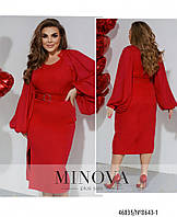 Чудесное красное платье с шифоном на новый год, больших размеров от 50 до 56