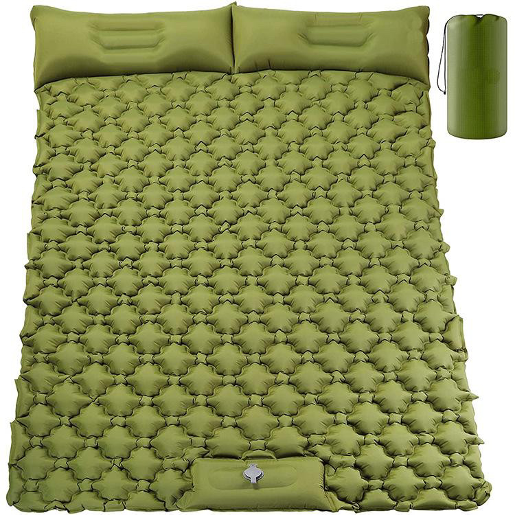 Двомісний надувний каремат туристичний із двома подушками Зелений із вбудованим насосом