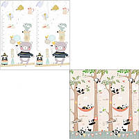 Дитячий двосторонній складний термокилимок ігровий Панда парк і День народження Панди 200х180x1 см з сумкою (10441)