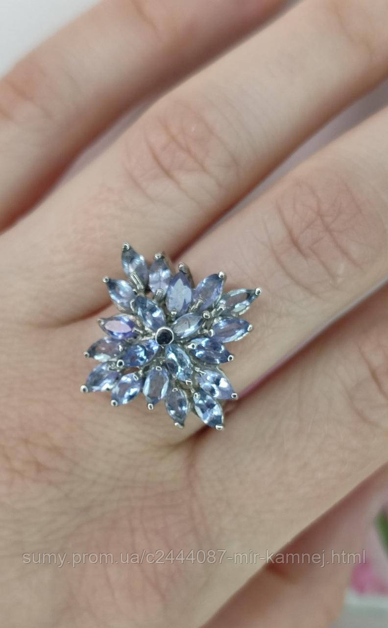 Каблучка натуральний Танзаніт (Танзанія). Розмір каблучки 17,5. Срібло 925 проби покрите білим золотом 14 карат, фото 1