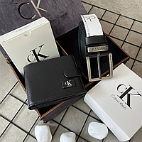 Подарочный набор Calvin Klein (Ремень + Кошелек), мужской кожаный ремень, кожаный кошелек, портмоне.