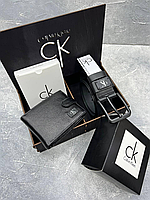 Подарочный набор Calvin Klein (Ремень + Кошелек), мужской кожаный ремень, кожаный кошелек, портмоне.