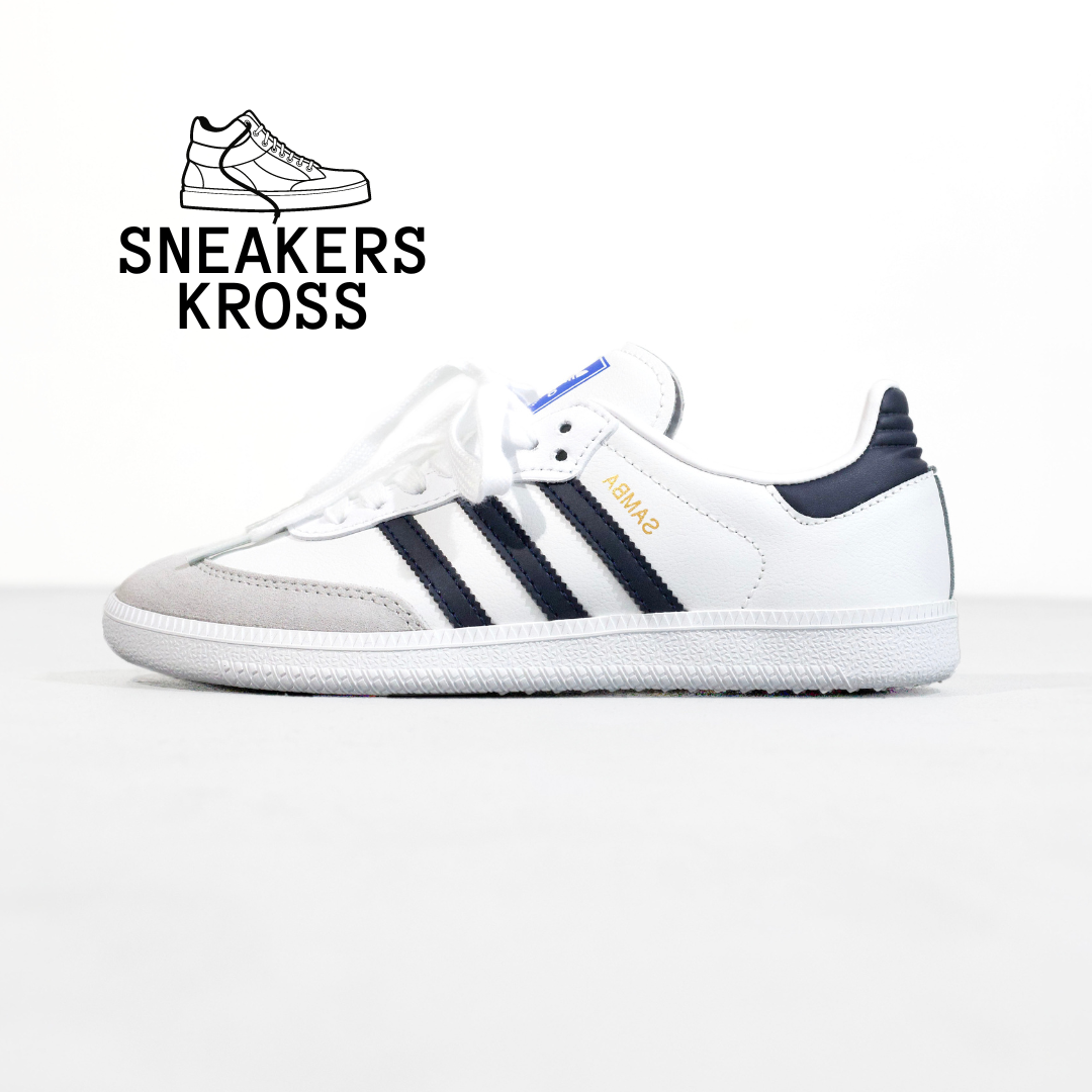 Жіночі кросівки Adidas Samba White Blue, Кросівки Адідас Самба білі, Adidas Samba Classic