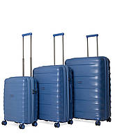 Набор из 3х чемоданов Франция c расширением полипропилен большой средний малый (L M S) синий | Airtex 242