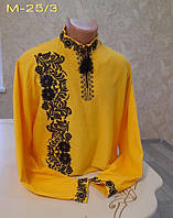 Чоловіча вишиванка на жовтому льоні з квітами