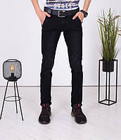 Мужские черные джинсы прямые с ремнем в комплекте 29