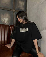 Женская черная оверсайз футболка доллар