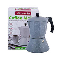 Кофеварка гейзерная Kamille 450 мл (9 порции) алюминиевая с широким индукционным дном КМ-2518 PK, код: 6600762