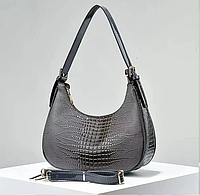 Женская стильная лаковая модная кожаная красивая сумка слинг на плечо бананка сумочка для девушки рептилия Серый