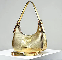 Женская стильная лаковая модная кожаная красивая сумка слинг на плечо бананка сумочка для девушки рептилия Золотой