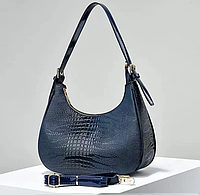 Женская стильная лаковая модная кожаная красивая сумка слинг на плечо бананка сумочка для девушки рептилия Синий