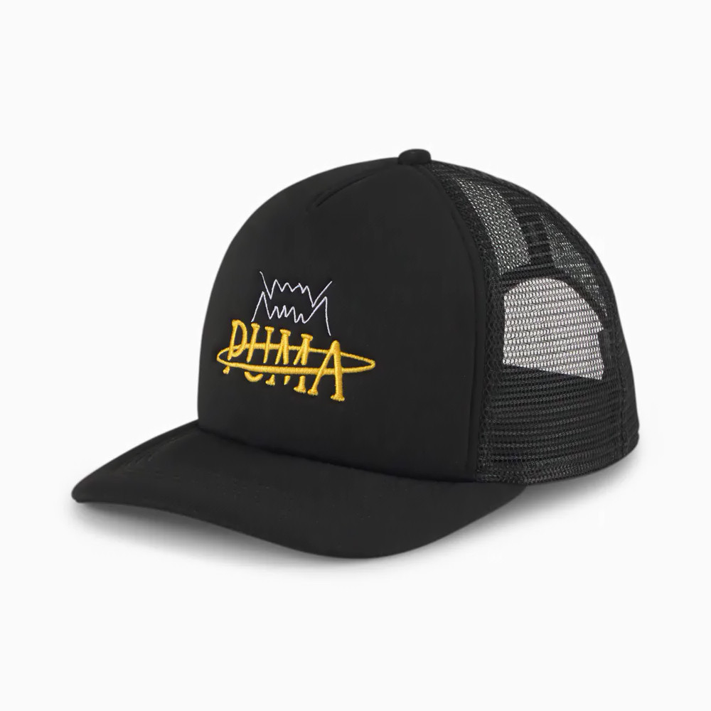 Кепка Puma Basketball Trucker Cap чорний, жовтий Уні OSFA, фото 1