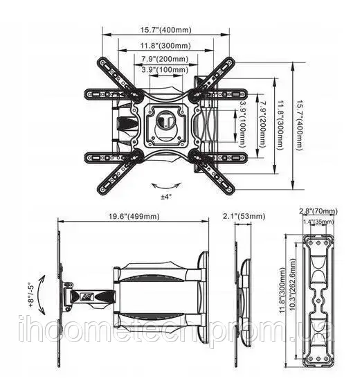 Крепление для телевизора на стену с функцией поворота 32-55 (Настенное крепление телевизоров) - фото 5 - id-p2110224473