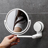 Зеркало для макияжа круглое Alls Настенное поворотное косметическое для ванной 15см Белое