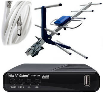 Комплект Т2 World Vision T644M2 + Антена ES-003 blue + кабель 10м + конектори