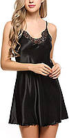 Женская шелковая одежда для сна, пеньюар черного цвета, свадебная сорочка атласная