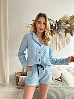 Пижама муслиновая с шортами и рубашкой в горошек Cosy
