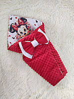 Демісезонний плюшевий конверт для новонароджених дівчаток, червоний, принт Minni