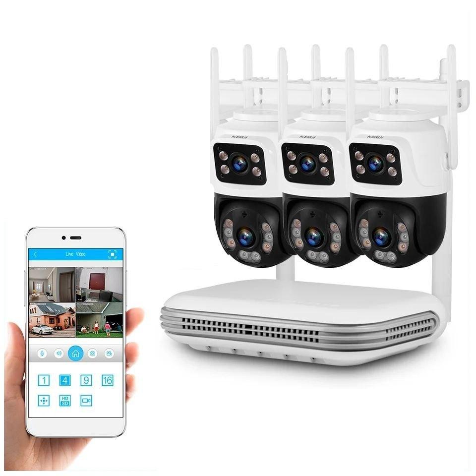 Wi-Fi комплект відеоспостереження Kerui N28-B-KIT 3 камери 6MP. iCSee/XMeye, фото 1