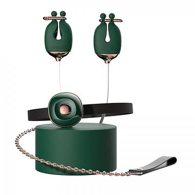 Нашийник та затискачі для сосків БДСМ з вібрацією зеленого кольору Qingnan No 2 Talla