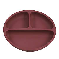 Силиконовая секционная тарелка круглая на присоске Винный цвет