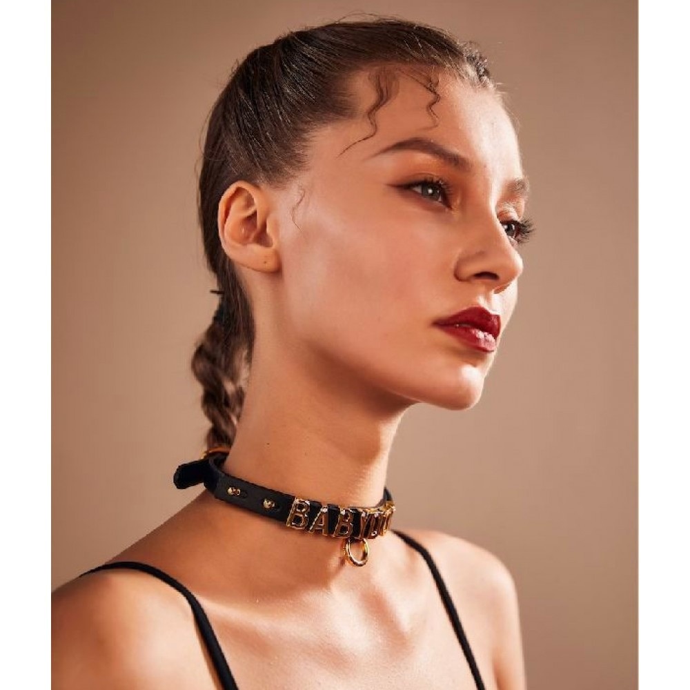 Чокер з написом BABY з італійської шкіри чорний з покриттям із 24 каратного золота Upko Talla, фото 1