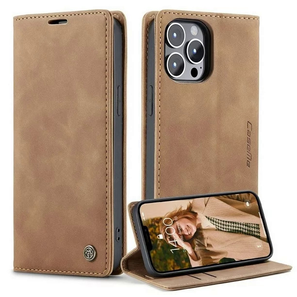 Чохол книжка Caseme з магнітом для iPhone 14 Pro коричневий гаманець