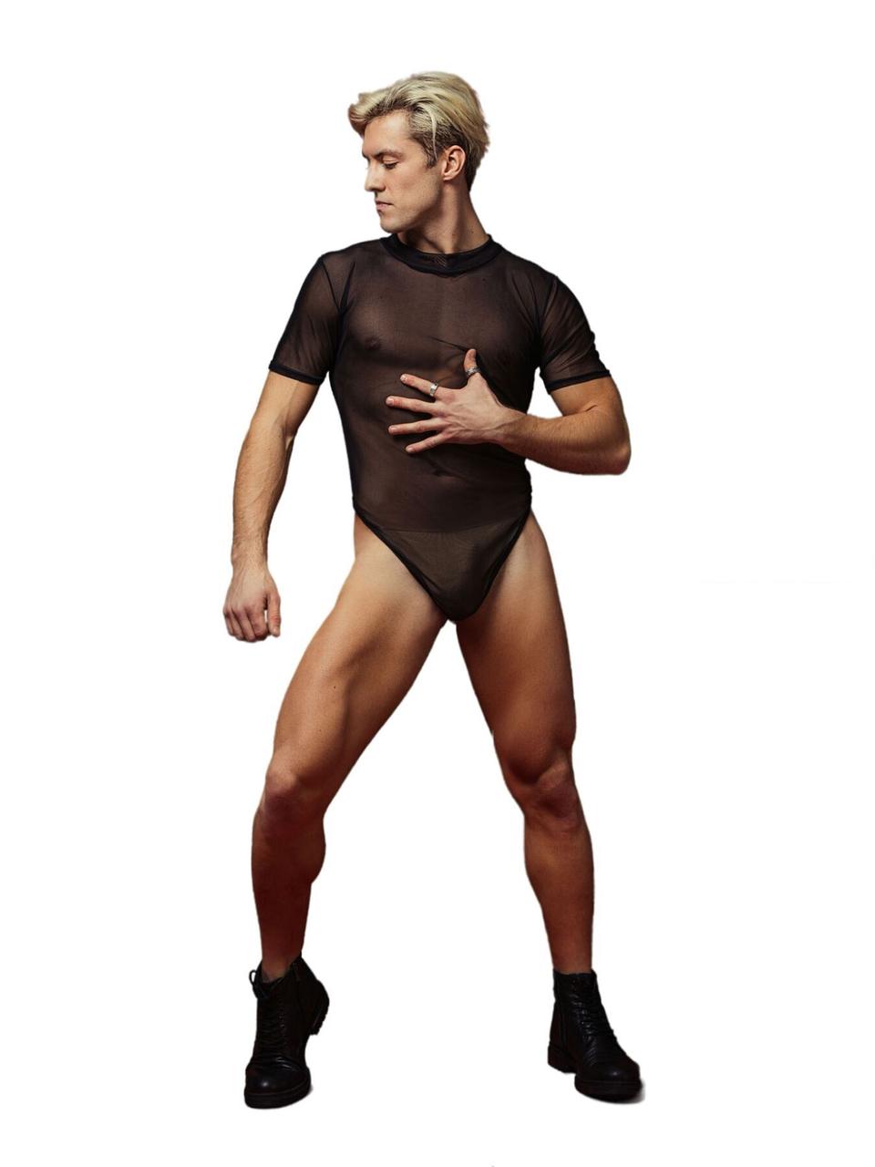 Сексуальний чоловічий боді сітка з коротким рукавом чорний D&A, розмір L Talla, фото 1