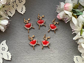 Металева фурнітура декор "Балерина емаль зі стразами", 3 Х 2 см, червоного кольору