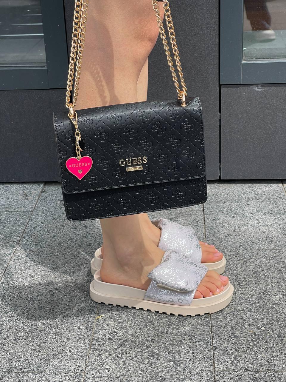 Жіноча сумка Guess Mini Bag Black (Чорна) Сумка Міні Гесс екошкіра 1 відділення на металевому ланцюжку
