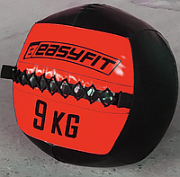 Медбол для тренировок EasyFit Wall Ball 9кг черный красный для спорта для кроссфита, Медицинский мяч воллбол