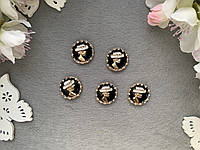 Металлическая фурнитура декор "Камея эмаль со стразами" ,1.7 см, черного цвета