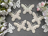 Аплікація "Метелик екошкіра глітер", 5 х 3.5 см, 20 шт./пач., білого кольору, фото 3
